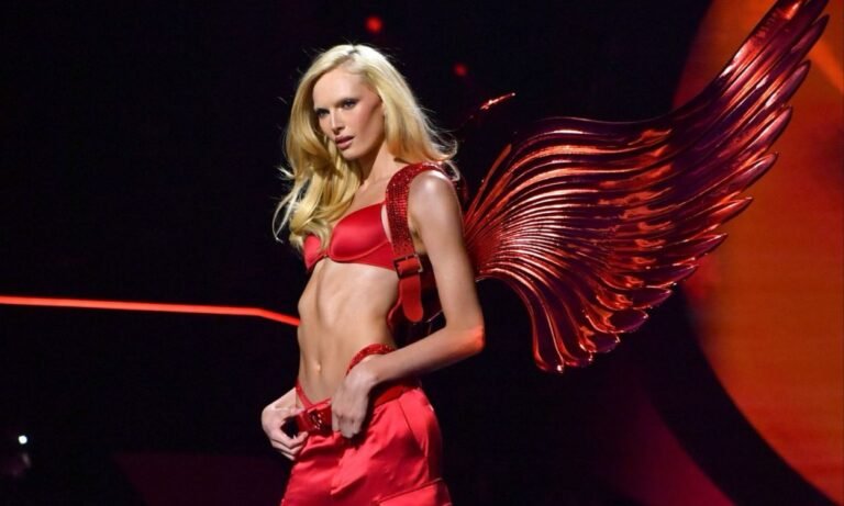 Alex Consani Ignites Victoria’s Secret Runway in Daring Red Lingerie and Low-Waist Pants