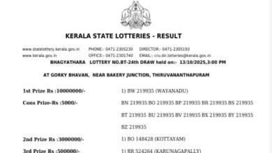 Kerala Lottery Result Today 13.10.2025: Bhagyathara BT-24