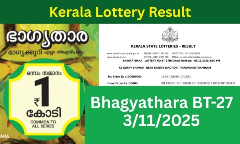 Kerala lottery Bhagyathara BT-27 result today 3/11/2025: Jackpot Winner Announced