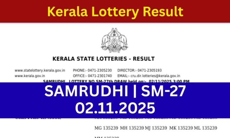 Kerala lottery Samrudhi SM-27 result